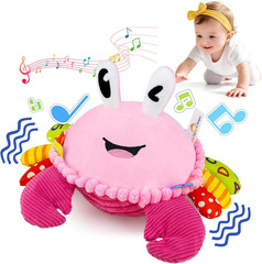 Baby Toys 6-12-18 Months, Pink Crawling Crab Tummy Time Toy, Rechargeable Musica