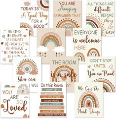 12 Pcs Rainbow Classroom Decor Boho Poster Elementary Bulletin Board Decorations