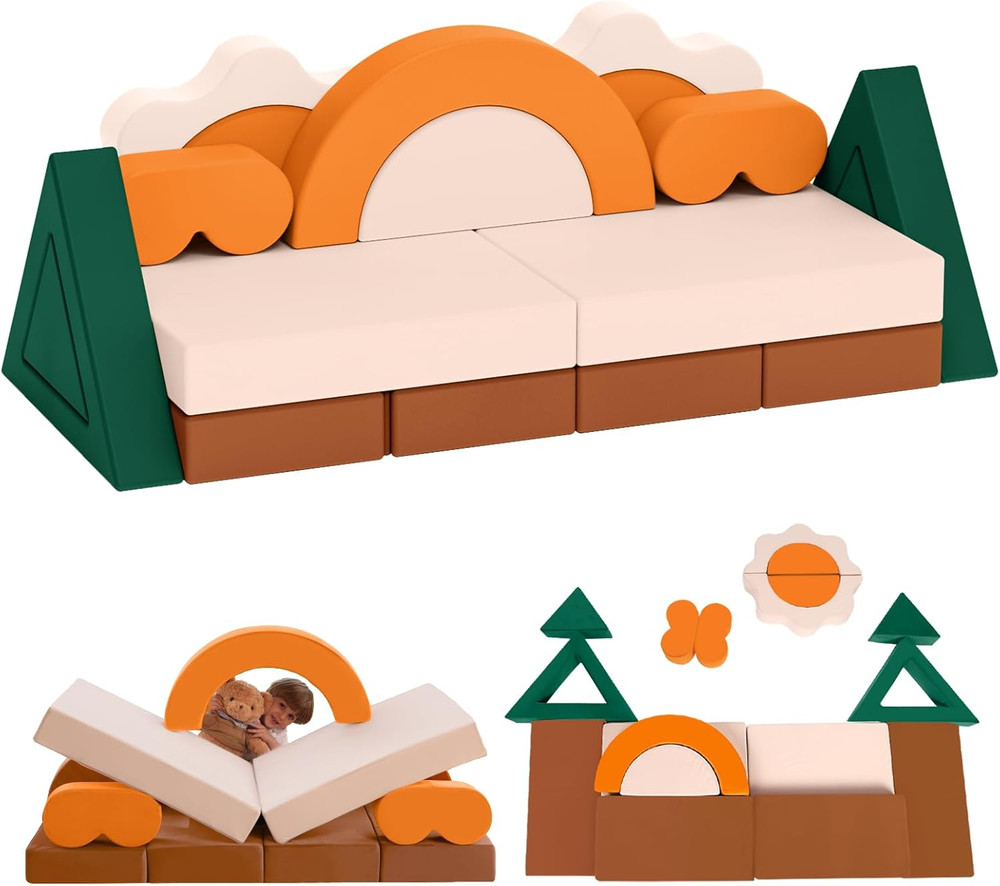 18PCS Modular Kids Play Couch – Junlge Theme Toddler Couch Building Fort, Conver