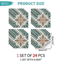 VICCI 24pcs Floor Tile Stickers Easy Peel and Stick Backsplash Wall Tiles Dec…