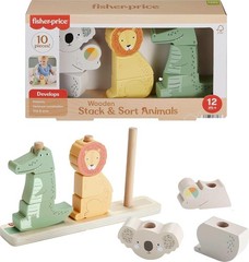 Fisher Price Wood Baby Toy Stack Sort Animals 10 Pieces 1 Year