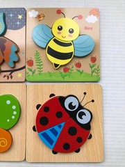 Montessori Developmental Toddler Jigsaw Puzzles, Wooden, Set of 6