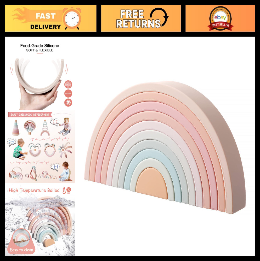 Colorful Rainbow Stacking Toy – Silicone Nesting Blocks for Toddlers, Montessori