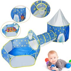 3 in 1 Toddler Crawl Tunnel Play House Tent In/Outdoor Kids Ball Pit Toys Gift