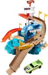 Hot Wheels Toy Car Track Set, Color Shifters Sharkport Showdown with 1 Color Shi