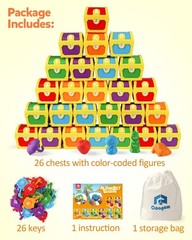 Alphabet Learning Toys for Toddlers – 26 Surprise Letter Locks & Keys, ABC Color
