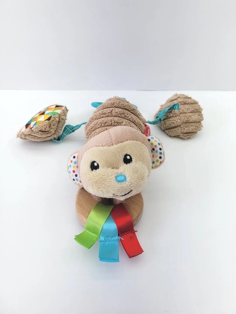 Infantino Go Gaga Brown Monkey Teether Plush Wooden Stroller Crib Baby Toy