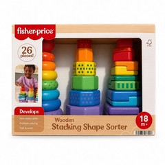 Fisher-Price HXT76 Wooden Stacking Shape Sorter 26 Pc Toddler Toy