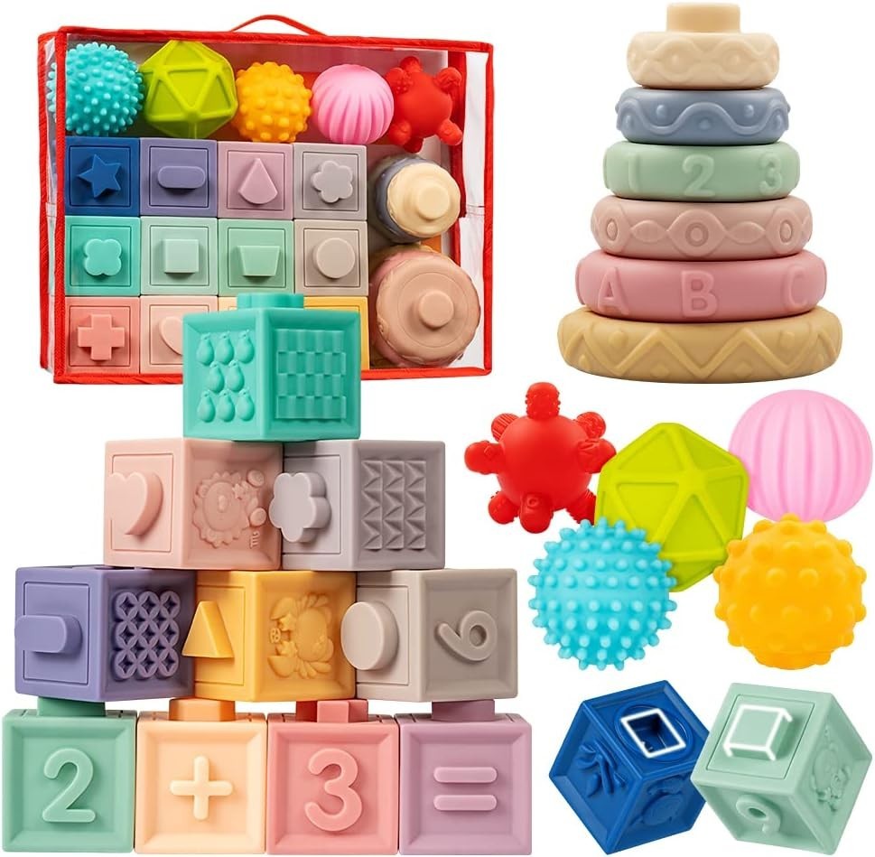 NEW Jyusmile Montessori Infant Teething Toys Set for 6-12 Months Old Babies