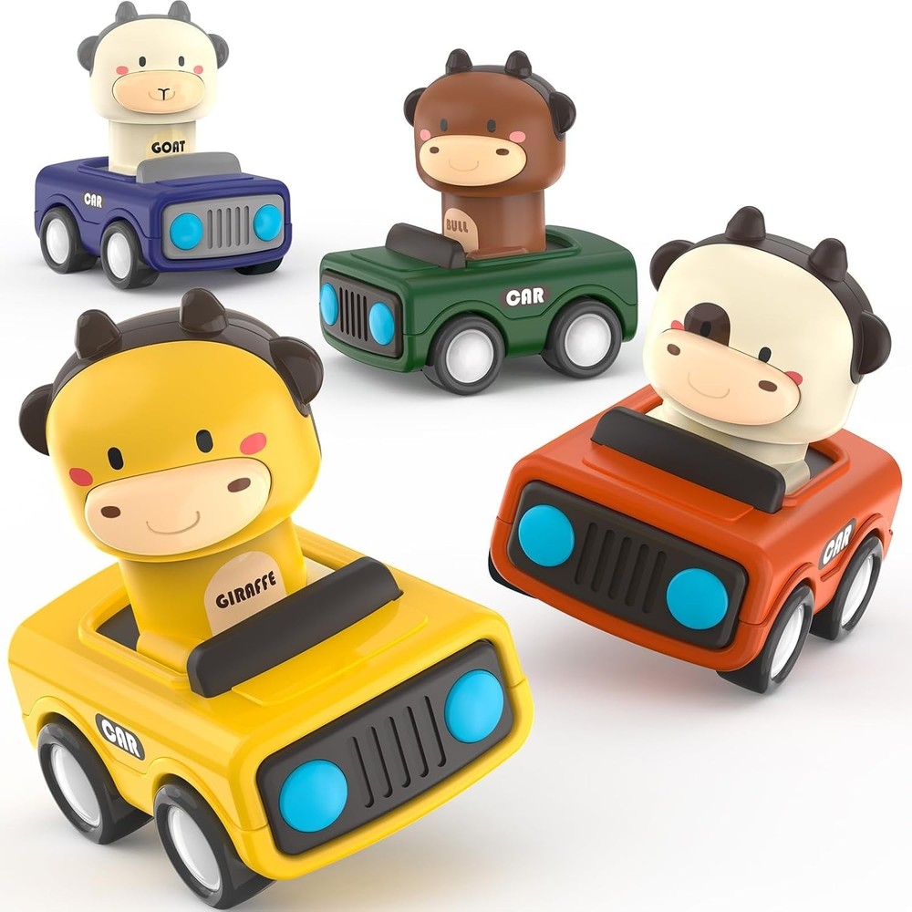 Animal Press & Go Cars for Toddlers 1-3 | Baby Toy Vehicle Set | 1st Birthday