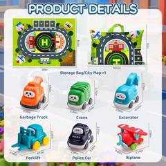 Cartoon Truck Car Toy with Playmat Storage Bag for Babies 12 18 Months
