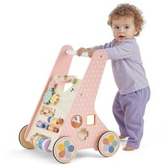 Paisure Pink Baby Push Walker for Girls 10+ Months, Wooden Baby Walker Push T…