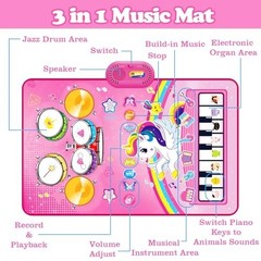 Musical Baby Play Mat for 1 Year Old – 3-in-1 Piano Drum Unicorn Toy – Gifts for