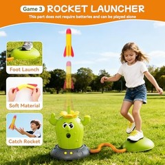 Rocket Launcher Toy Set for Kids Ages 3-8, 4-in-1 Cactus Outdoor Play Set with