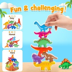 Dinosaur Blocks Wooden Stacking Montessori Toy for Kids Learning Educational