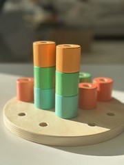 LOVEVERY Wooden Stacking Pegboard from Adventurer Play Kit 16-18 Months