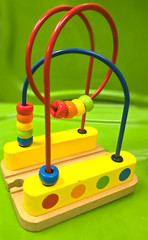 Wooden Stacking Rings & Bead Primary Colors Maze Wood Toys Toddler Preschool
