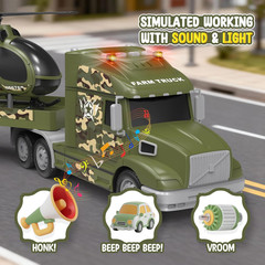 Toddler Toys for 3 4 5 6 Year Old Boys – 27″ Large Semi Army Truck Toy with Tank