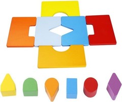 Babe Rock Wooden Plug-In Shape Sorter Box Montessori Toy 12 Pc Ages 12M+