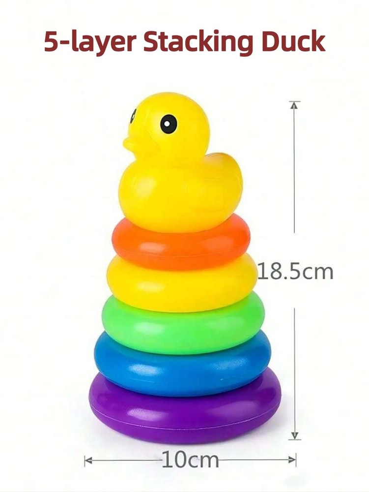 Interactive Rainbow Circle Stacking Toy Yellow Duck Kids Game Birthday Gift Idea
