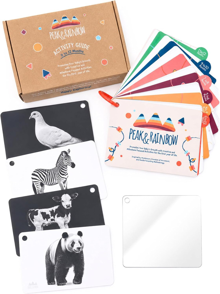 Baby Activity Cards 0 12 Months High Contrast Tummy Time Mirror Montessori Toy