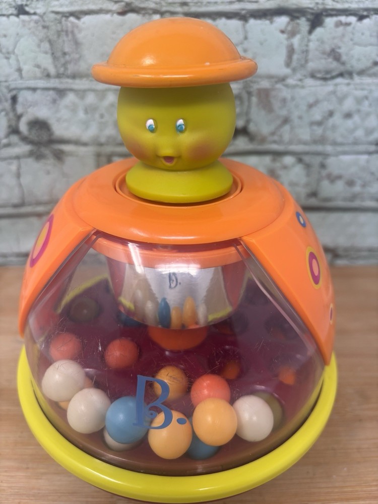 B Toys Ladybug Ball Popping Toy for Toddlers Push, Pop, Spin, Poppitoppy Orange