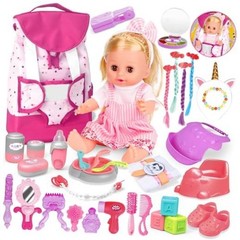 Baby Doll Care Toys Hair Salon, Toddler Doll Set for Girls 3-8 D Doll Set:36PCS