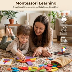 209 PCS Shapes Wooden Pattern Blocks for Kids, Geometric with Activity Cards …