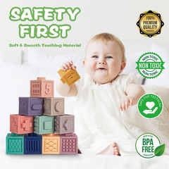 3 in 1 Montessori Toys for Babies 0-3-6-12 Months, Soft Baby Teething, Stacking