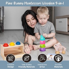Pine Bunny Montessori Wooden 11-in-1 Toy Set for 10+ Months, Cylinder Block,…