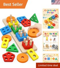 Montessori Toys for 1 to 3–Old Boys Girls Toddlers, Wooden Sorting & Stackin…