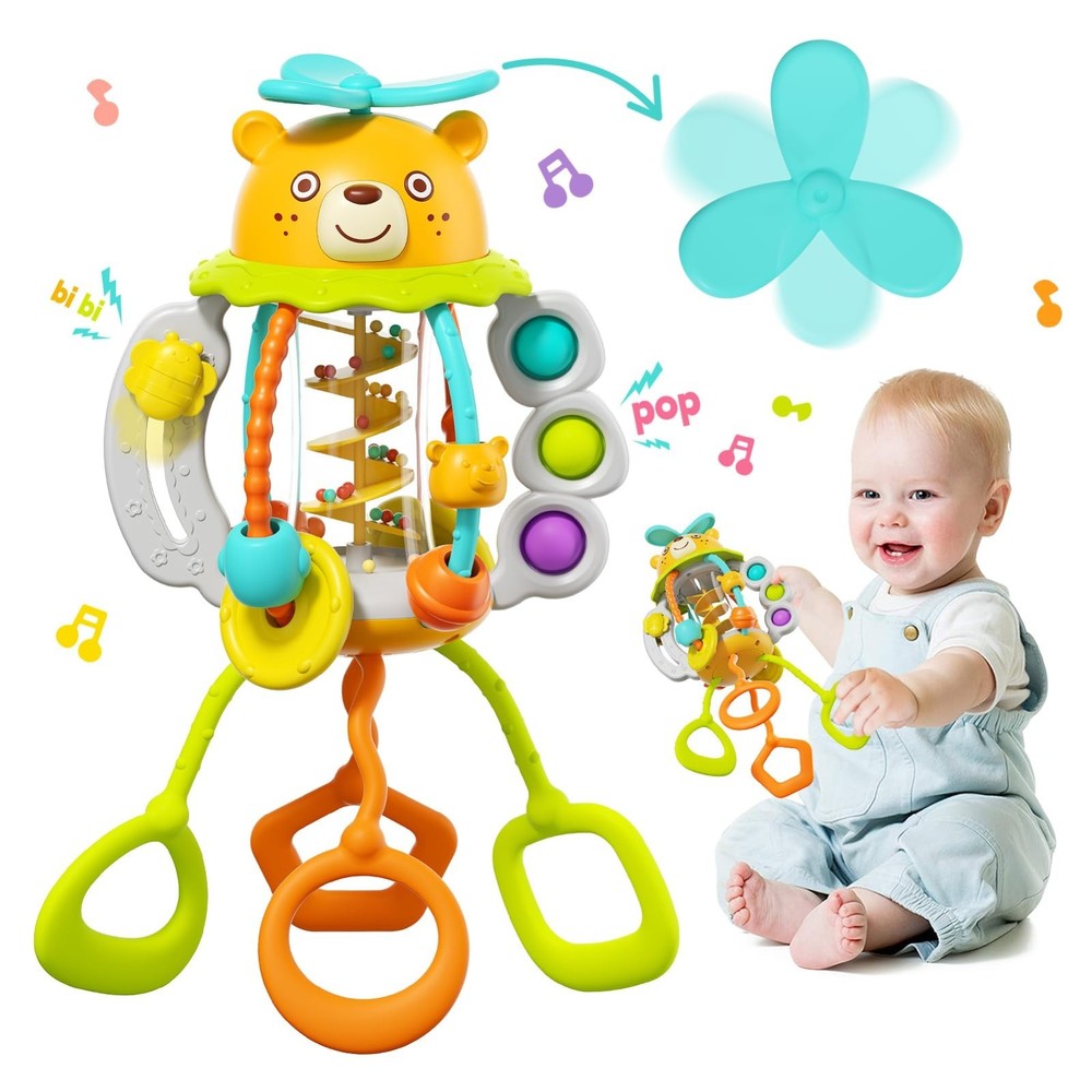 Montessori Teething Toys for 1 Year Old, Sensory Pull String Baby Gift