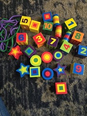 Melissa & Doug Wood Stringing Beads Educational Toy Multi Color Shapes Counting