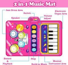 Toys for 1 Year Old Girl Gifts: Baby Piano Mat Toddler Toys Age 1-2 – 2 in 1 Pia