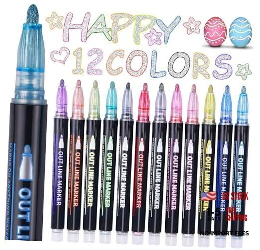 Yangmei Outline Glitter Markers, Teen Girl Gifts Trendy Stuff, Art 12 Colors