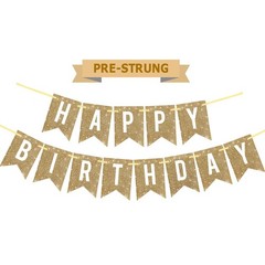 Netnology Pre-Strung Gold Happy Birthday Banner Decorations,12 ft No DIY Gold…