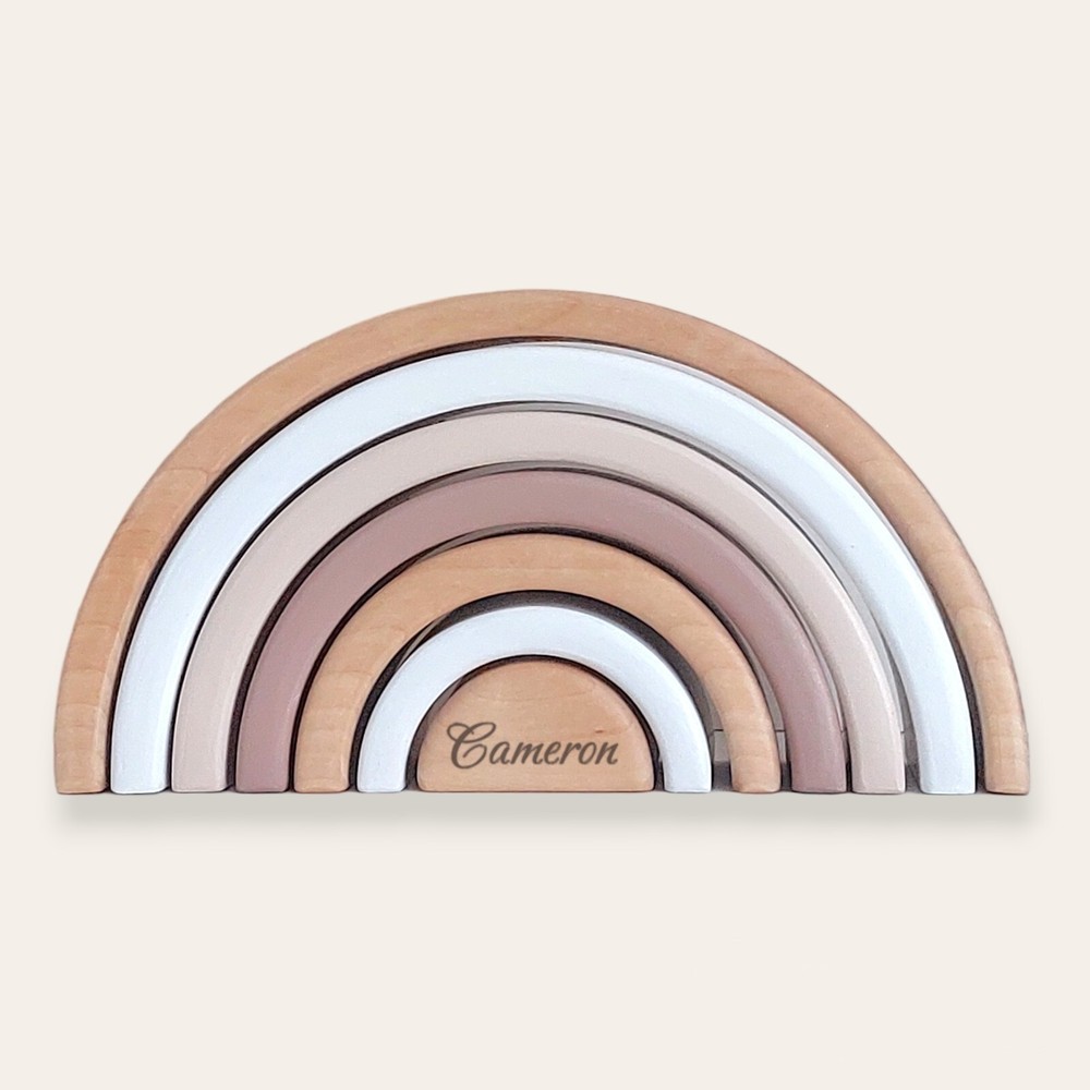 Personalized Beige Wooden Stacker Toy – Nursery decor – Baby shower gift