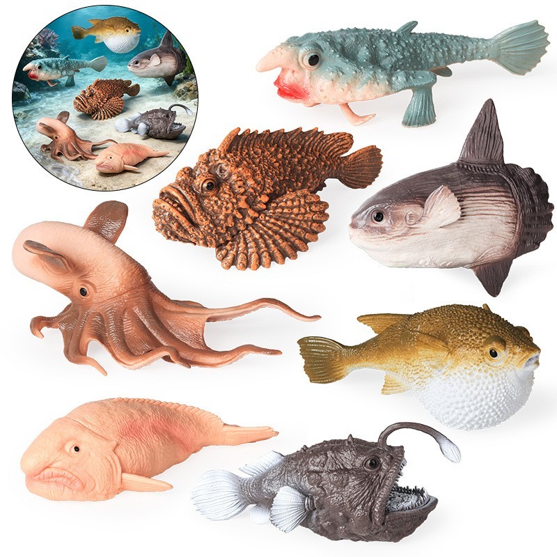 7PCS Sea Creatures Toys, Anglerfish & Sunfish Figurines Ocean Marine Animal Toy