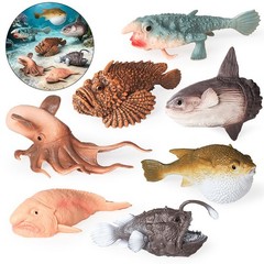 7PCS Sea Creatures Toys, Anglerfish & Sunfish Figurines Ocean Marine Animal Toy