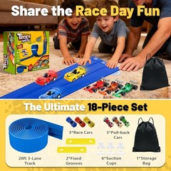 3-Lane Flexible Race Track 20FT DIY Racetrack Kids Hot Wheels Compatible