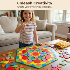 209 PCS Shapes Wooden Pattern Blocks for Kids, Geometric with Activity Cards and