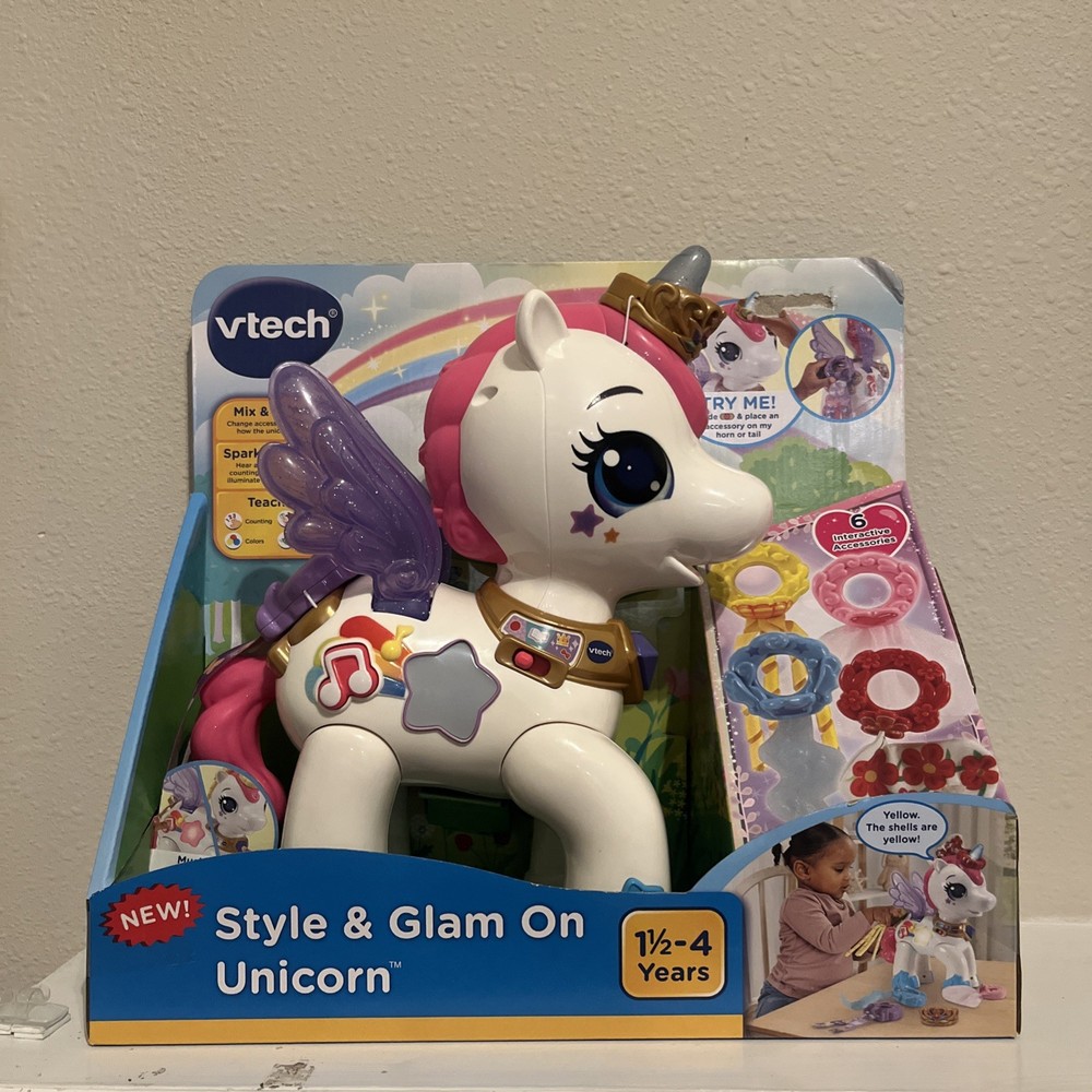 Vtech Style & Glam On Unicorn Interactive Toy w Accessories Ages 1.5-4 Yr NIB