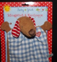 BABY GLUCK PATCHWORK PUPPY SNUGGLY COMFORT TOY & HAND PUPPET FROM GERMANY NWT