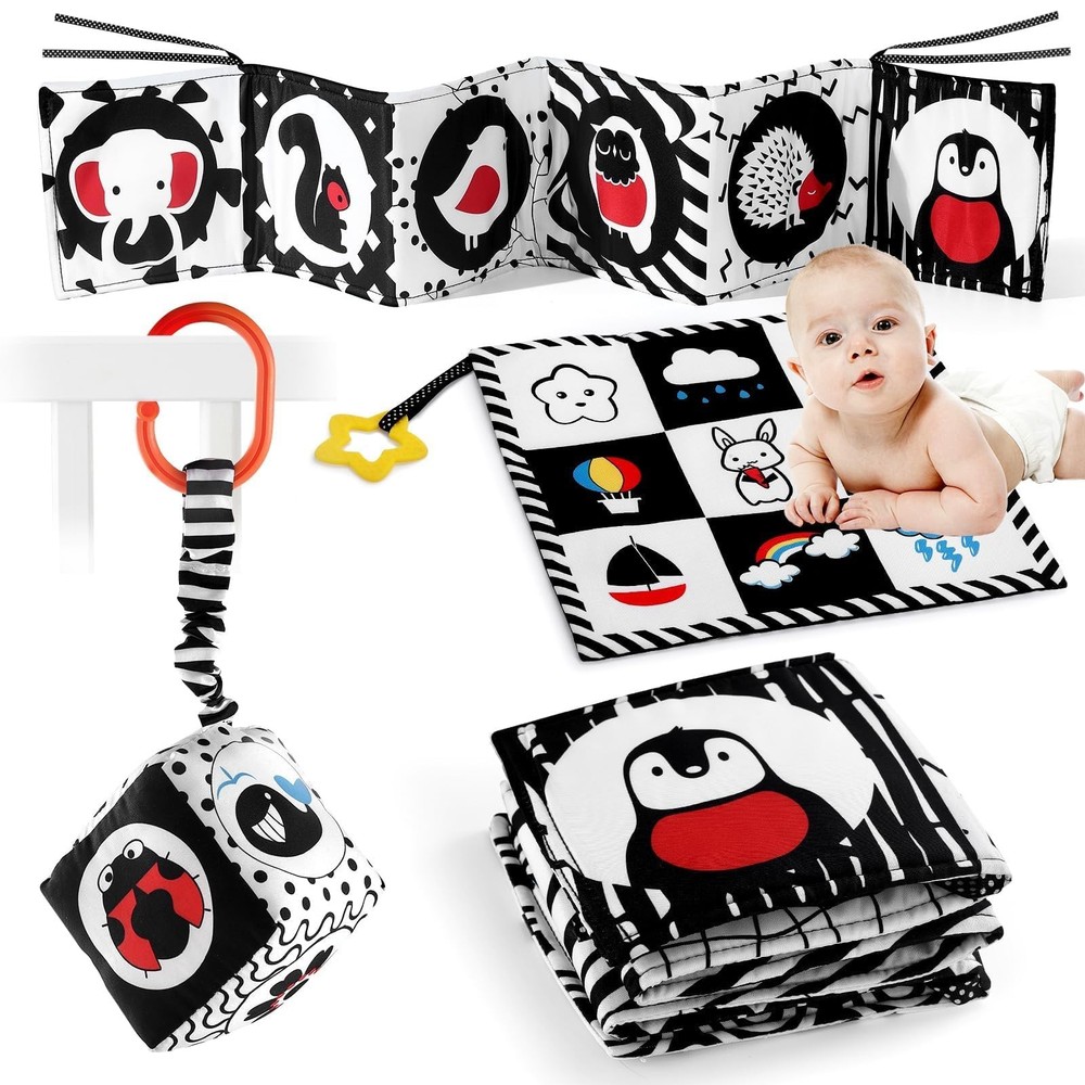 SAMMAS 3 Pcs Black and White High Contrast Baby Toys 0-6 Months for Newborn, Bab