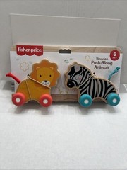 Fisher-Price Wooden Push Along Animals, Lion & Zebra Toy , 6 Months And Up
