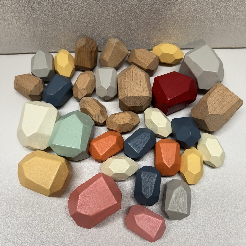 31 PCS Wooden Balancing Stacking Stones Rocks Of Wood Building Blocks Set Nature