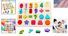 Montessori Style Toddler Puzzle Set with Bright Numbers & Shapes – Gift Ready!
