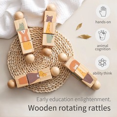 1Pc Baby Wooden Montessori Toys Cartoon Animal Crocodile Bear Rotate Block