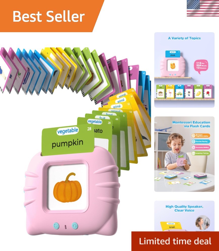 Portable Montessori Talking Flash Cards – 224 Words for Cognitive Learning, Pink