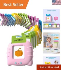 Portable Montessori Talking Flash Cards – 224 Words for Cognitive Learning, Pink